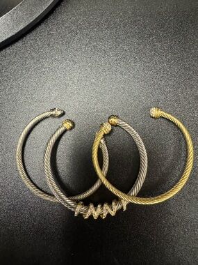 Two-Tone Cable Cuff Bracelet Set - Gold & Silver